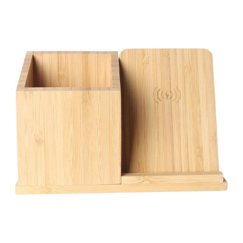 Bamboo-Wood Dual Function Pen Organizer with Wireless Charger