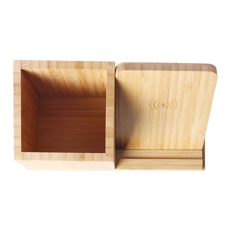 Bamboo-Wood Dual Function Pen Organizer with Wireless Charger