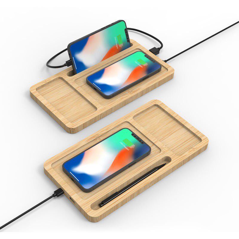 15W Wireless Charging Tray Made from Sustainable Solid Wood - Eco-Friendly Desktop Organizer