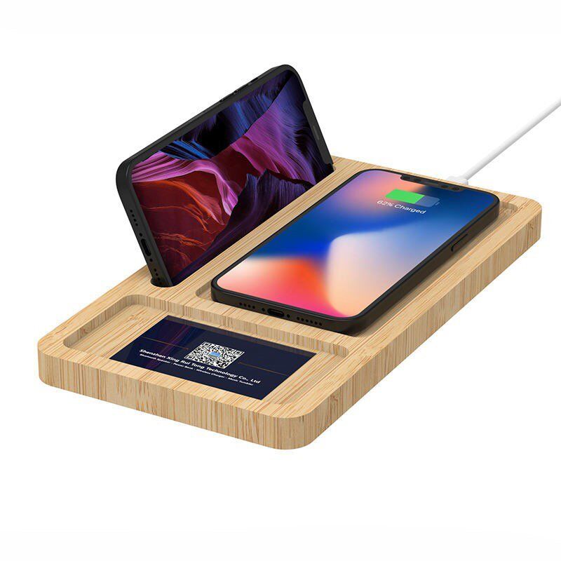 Eco-Conscious Solid Wood Desktop Wireless Charger with Large Tray - 15W