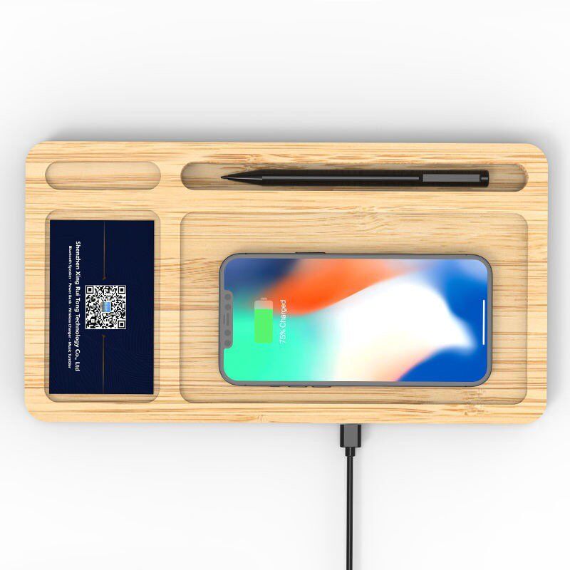 Eco-Friendly Solid Wood Large Tray Desktop Wireless Charger 15W